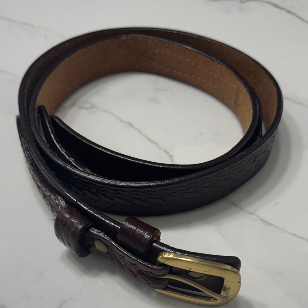 Cabela's Dark Brown Leather Belt with Gold Buckle